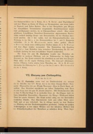 VII. Übergang zum Stellungskrieg
