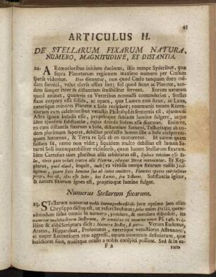Articulus II. De Stellarum Fixarum Natura, Numero, Magnitudine, Et Distantia.