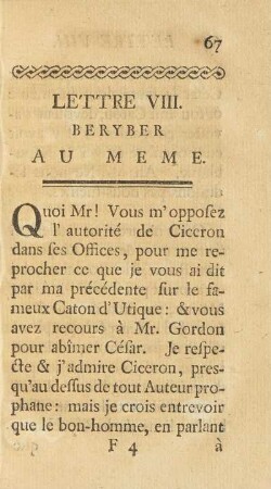 Lettre VIII. Beryber Au Meme.