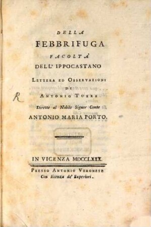 Della febbrifuga facoltà dell'Ipocastano lettera