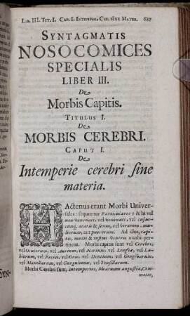 Syntagmatis Nosocomices Specialis Liber III. De Morbis Capitis