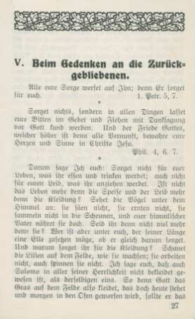 V. Beim Gedenken an die Zurückgebliebenen.