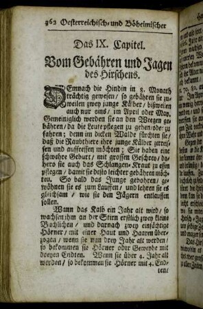 Das IX. Capitel. Vom Gebähren und Jagen des Hirschens