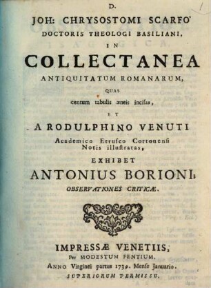 In collectanea antiquitatum Romanarum observationes criticae