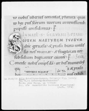 Arenberg-Sakramentar — Initiale S(ANCTORUM), Folio 87verso
