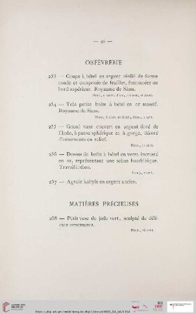 Orfèvrerie (Nr. 253 - 257)