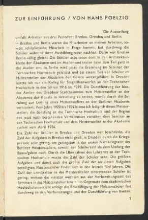Zur Einführung / von Hans Poelzig