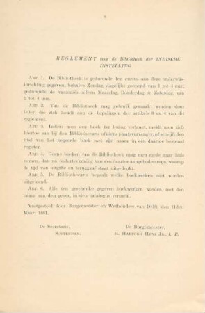 Reglement voor de Bibliotheek der Indische Instelling