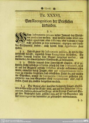 Tit. XXXVI. Von Recognition der Brieflichen Urkunden