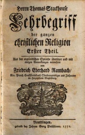 Lehrbegriff der ganzen christlichen Religion, 1
