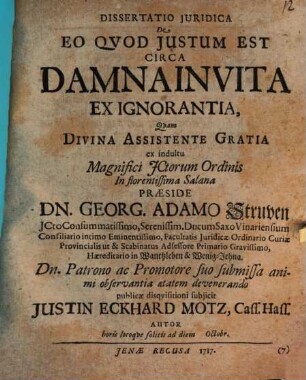 Diss. iur. de eo quod iustum est circa damna invita ex ignorantia