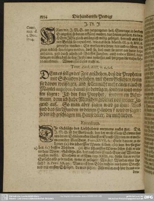 Die hundertste Predigt aus Zach. XIII. v. 4. 5. 6.