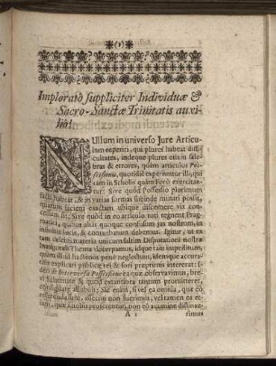 Implorato Suppliciter Individuæ & Sacro-Sanctæ Trinitatis auxilio.