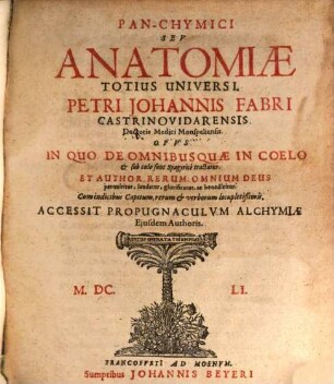 Pan-Chymicus : Anatomia totius Universi