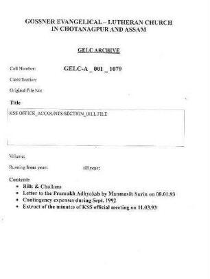 KSS OFFICE ACCOUNTS SECTION BILL FILE