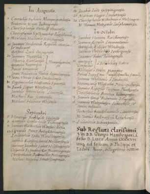 Winterhalbjahr 1587/1588. Rektorat Georg Hamberger