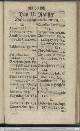 Das II. Register Der angezogenen Autorum