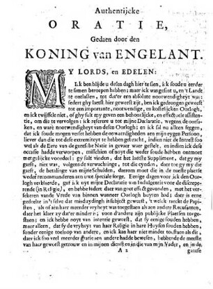 Authentijcke Oratie, Van den Koning van Engelant