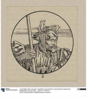 Mann mit Lanze. Vignette für: Heinrich Boos. Geschichte der rheinischen Städtekultur von ihren Anfängen bis zur Gegenwart mit besonderer Berücksichtigung der Stadt Worms. Teil 4, Berlin: Stargardt 1901