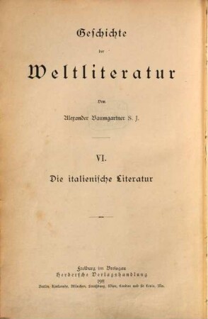 Geschichte der Weltliteratur, 6. Die italienische Literatur