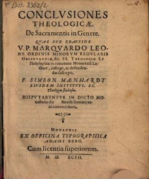 Conclusiones Theologicae. De Sacramentis in Genere