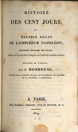Histoire de cent jours ...