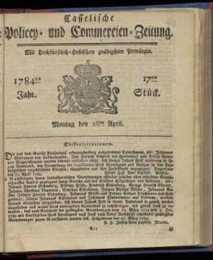 17tes Stueck, Montag den 26ten April. 1784