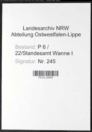 Sterberegister Standesamt Wanne-Eickel / Wanne I
