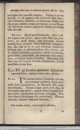 Cap. XV. Levitas opinionis Epicureorum confutatur, animique immortalitas asseritur