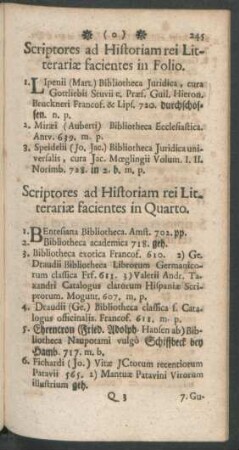 Scriptores ad Historiam rei Litterariae facientes in Folio