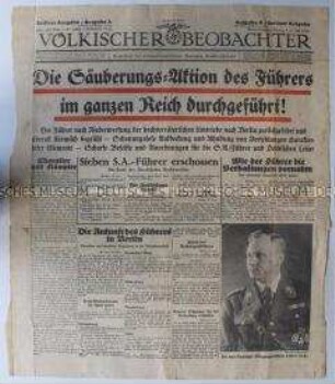 Titelblatt der Nationalsozialistischen Tageszeitung "Völkischer Beobachter" zur "Röhm-Affäre"