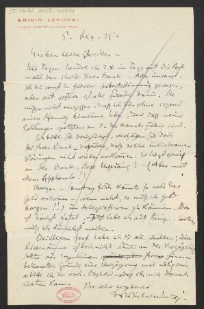 Brief an Willy Strecker und B. Schott's Söhne