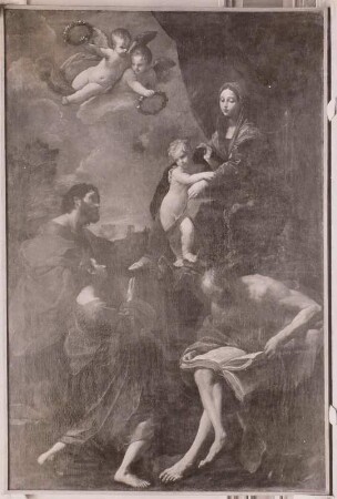 Thronende Maria mit drei Heiligen