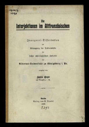 Die Interjektionen im Altfranzösischen