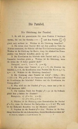 Aufgaben aus der analytischen Geometrie der Ebene. 2, Die Kegelschnitte ; 1 : A. Aufgaben ; B. Auflösungen