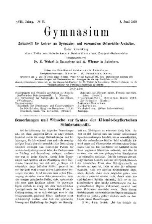 Bemerkungen und Wünsche zur Syntax der Ellendt-Seyffertschen Schulgrammatik