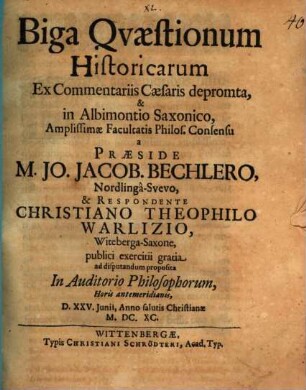 Biga quaestionum historicarum ex commentariis Caesaris depromta