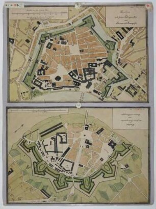 Stadtplan der heutigen Neustadt von Dresden mit Festungsanlagen und Maßstab in Dresdner Ellen nach Lehmann und Kannegieser