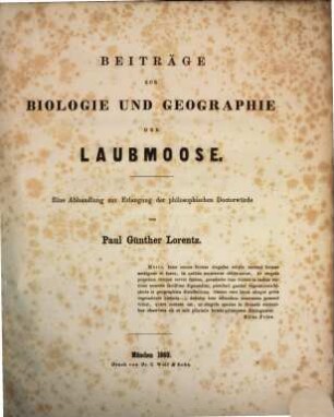 Beiträge zur Biologie und Geographie der Laubmoose