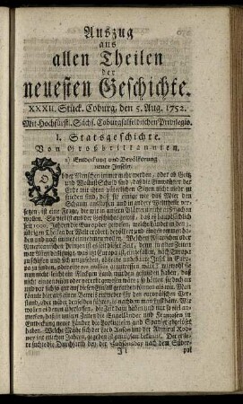 XXXII. Stück. Coburg, den 5. Aug. 1752.