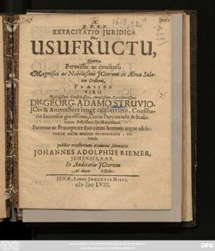 Exercitatio Iuridica De Usufructu