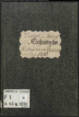 Kirchenbuchduplikate der evangelischen Gemeinde Blasheim, Kreis Lübbecke (GHT 1850) (Gemeinde: Evangelische Gemeinde Blasheim, Kreis Lübbecke)