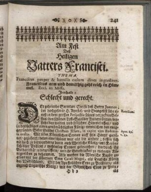 Am Fest Deß Heiligen Vatters Francisci.