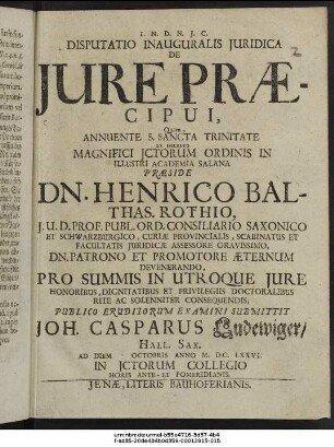 Disputatio Inauguralis Iuridica De Iure Praecipui