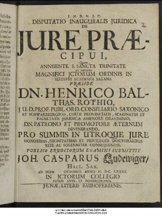 Disputatio Inauguralis Iuridica De Iure Praecipui