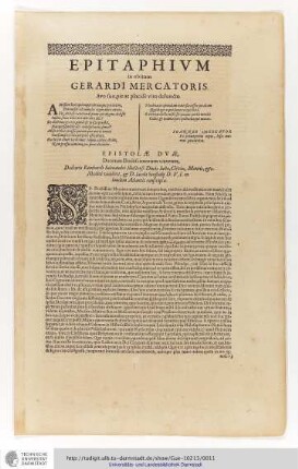 Epitaphium in Obitum Gerardi Mercatoris