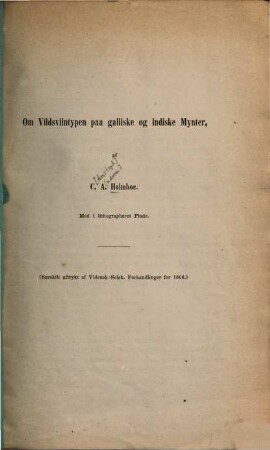 Om Vildsviintypen paa galliske og indiske Mynter : med 1 lithographeret plade
