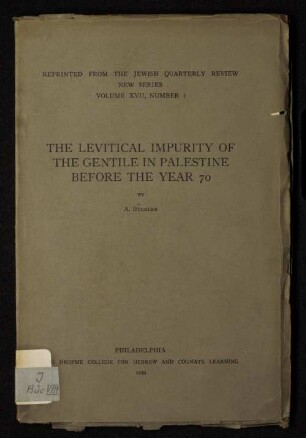 The levitical impurity of the Gentile in Palestine before the year 70