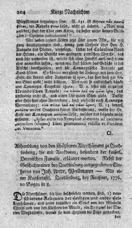 Abhandlung von den schätzbaren Alterthümern der hohen Stiftskirche zu Quedlinburg.