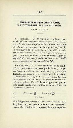Recherche de quelques courbes planes, par l'intermédiaire de leurs développées.